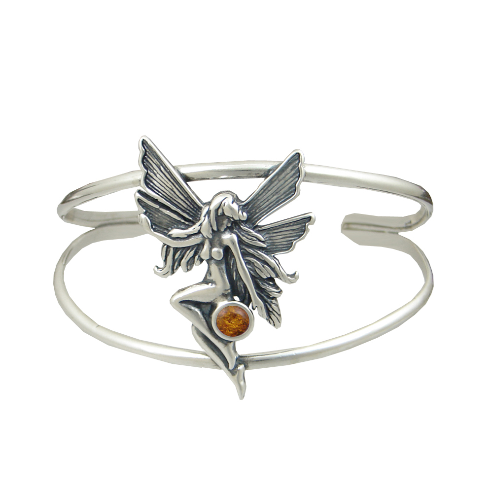 Sterling Silver Fairy Cuff Bracelet With Amber